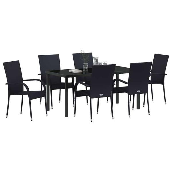 7-teiliges Garten-Essset schwarzes Poly-Rattan