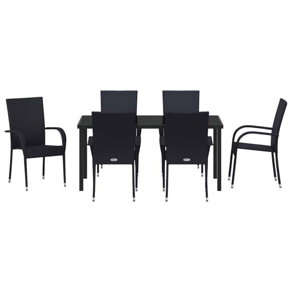 7-teiliges Garten-Essset schwarzes Poly-Rattan