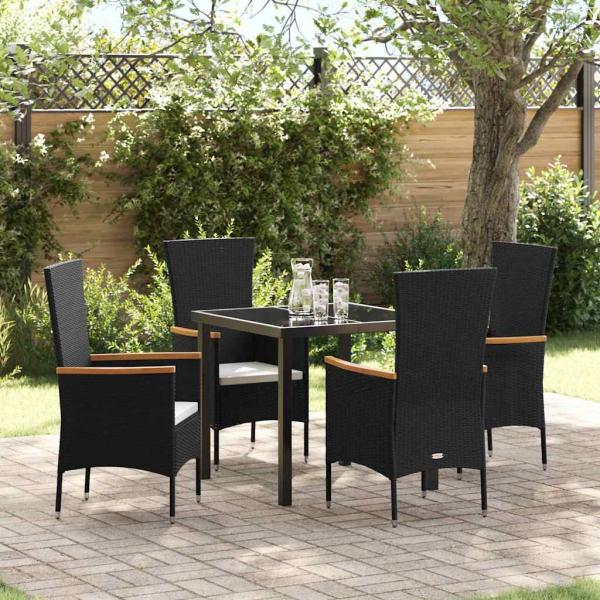 ARDEBO.de - 5 Teile Garten-Essgruppe mit Kissen Schwarzes Poly-Rattan