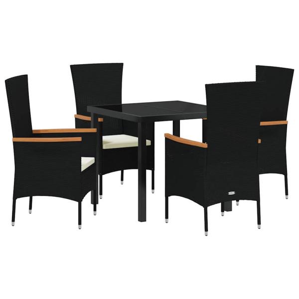 5 Teile Garten-Essgruppe mit Kissen Schwarzes Poly-Rattan