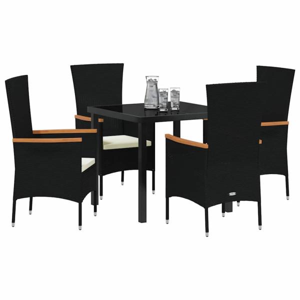 5 Teile Garten-Essgruppe mit Kissen Schwarzes Poly-Rattan