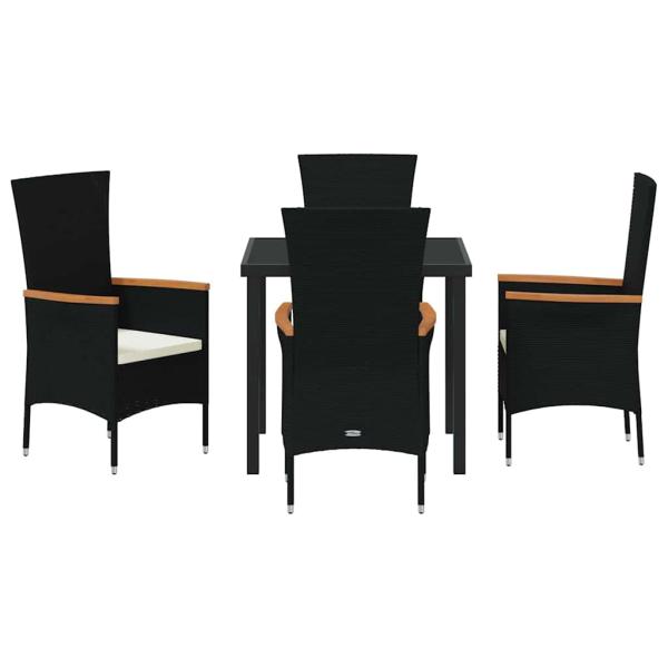 5 Teile Garten-Essgruppe mit Kissen Schwarzes Poly-Rattan
