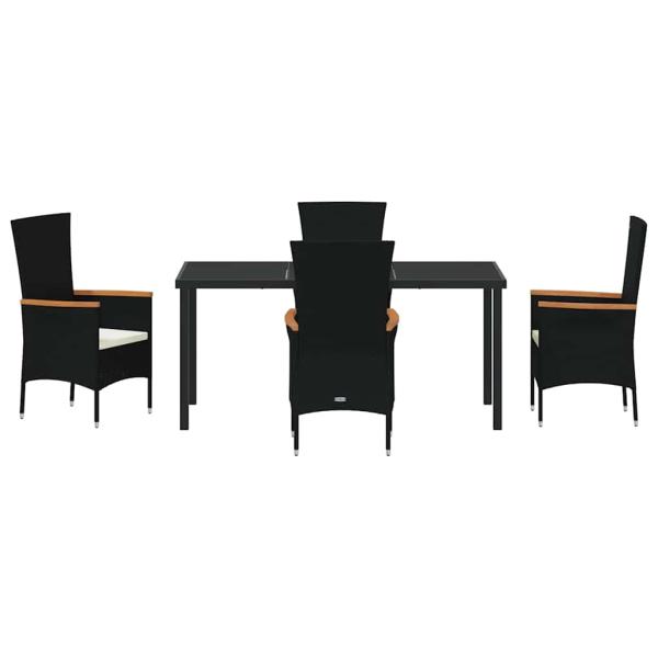 5-teiliges Garten-Essset mit Kissen Schwarzes Poly-Rattan