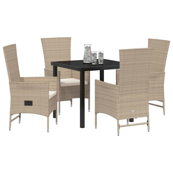 5-teiliges Gartenset mit Kissen Beige Poly-Rattan