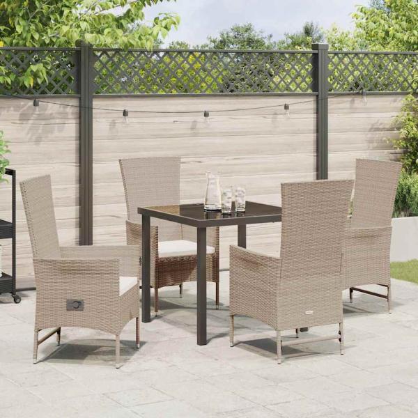 5-teiliges Gartenset mit Kissen Beige Poly-Rattan