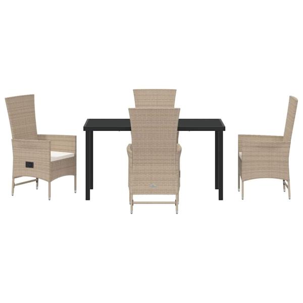 5-teiliges Garten-Ess-Set mit Kissen Beige Poly-Rattan