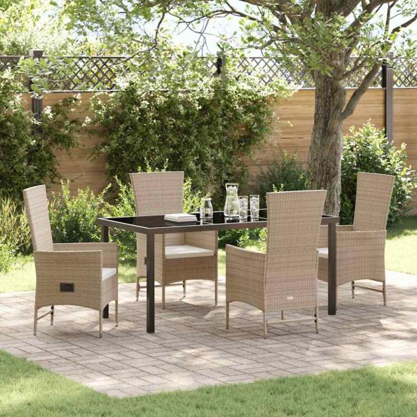 ARDEBO.de - 5-teiliges Garten-Essset mit Kissen Beige Poly-Rattan