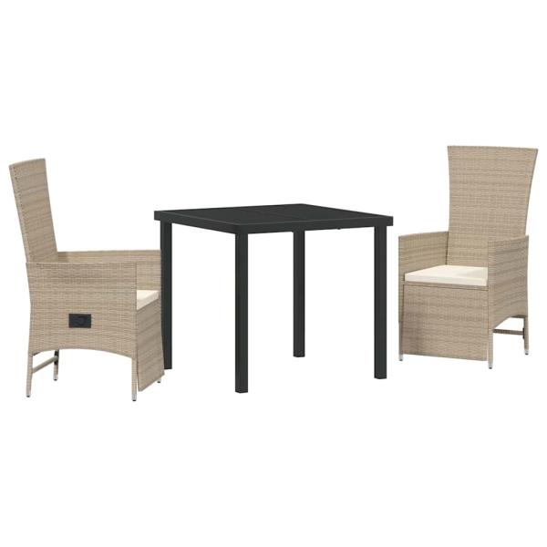 3-teiliges Garten-Dining-Set mit Kissen Beiges Poly-Rattan