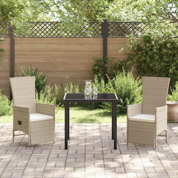 3-teiliges Garten-Dining-Set mit Kissen Beiges Poly-Rattan