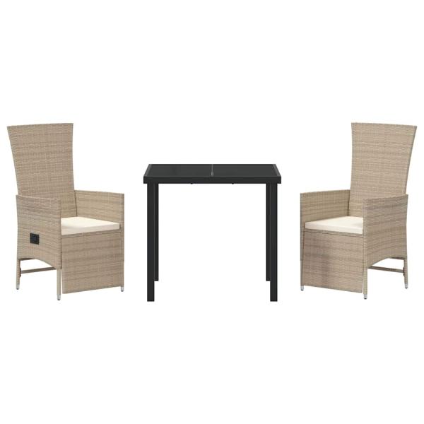 3-teiliges Garten-Dining-Set mit Kissen Beiges Poly-Rattan