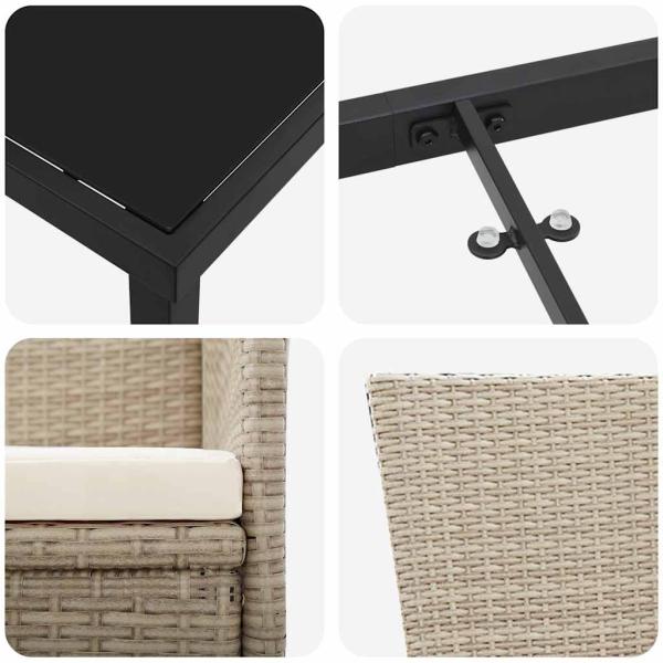 3-teiliges Garten-Dining-Set mit Kissen Beiges Poly-Rattan