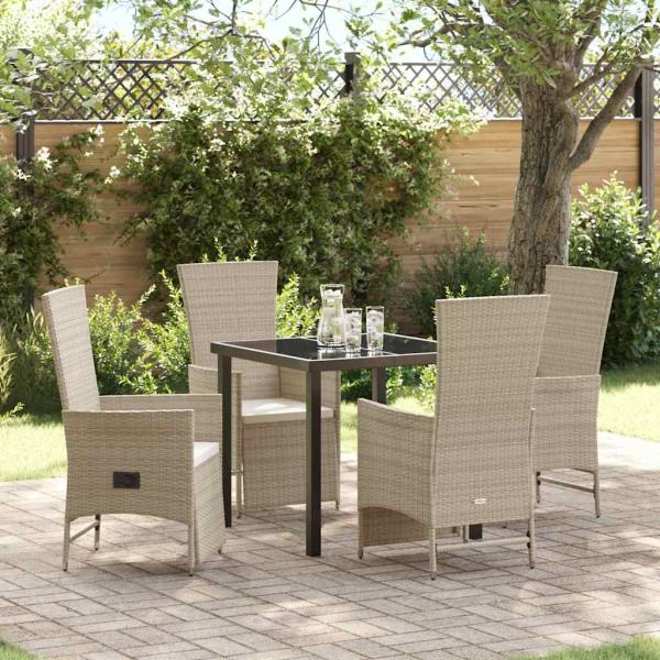 ARDEBO.de - 5-teiliges Garten-Essenset mit Kissen Beige Poly Rattan