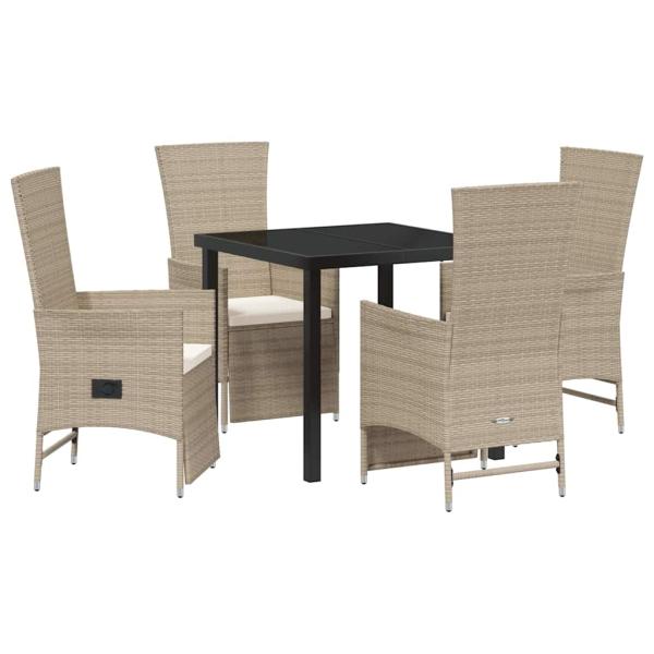 5-teiliges Garten-Essenset mit Kissen Beige Poly Rattan