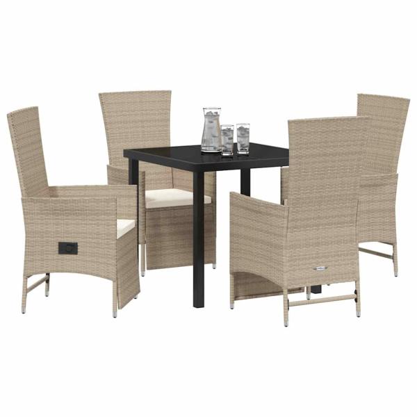 5-teiliges Garten-Essenset mit Kissen Beige Poly Rattan