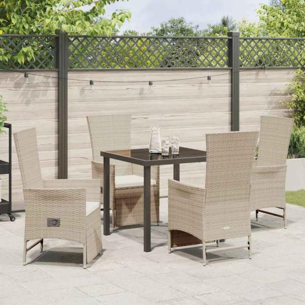 5-teiliges Garten-Essenset mit Kissen Beige Poly Rattan