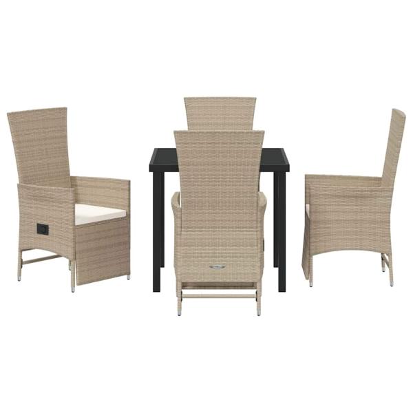 5-teiliges Garten-Essenset mit Kissen Beige Poly Rattan