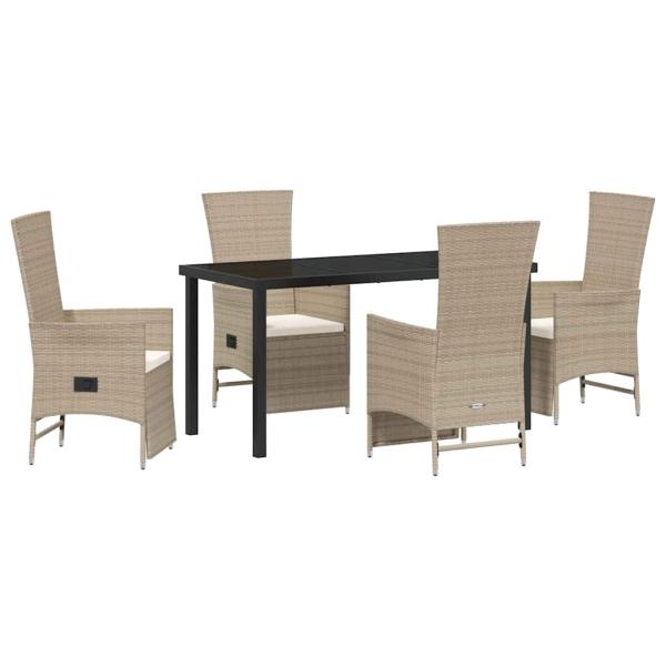 5-teiliges Garten-Esszimmer-Set mit Kissen Beige Poly-Rattan