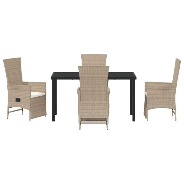 5-teiliges Garten-Esszimmer-Set mit Kissen Beige Poly-Rattan