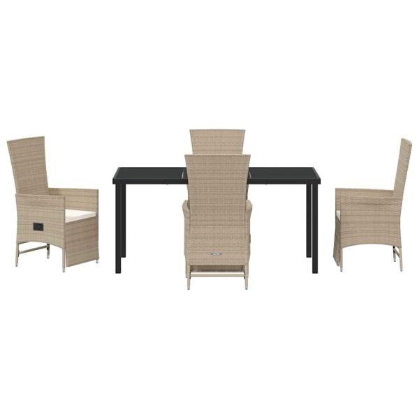 5-teiliges Garten-Dining-Set mit Kissen in Beige, Poly-Rattan