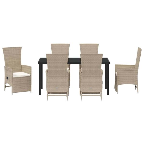 7-teiliges Garten-Dining-Set mit Kissen Beige Poly Rattan