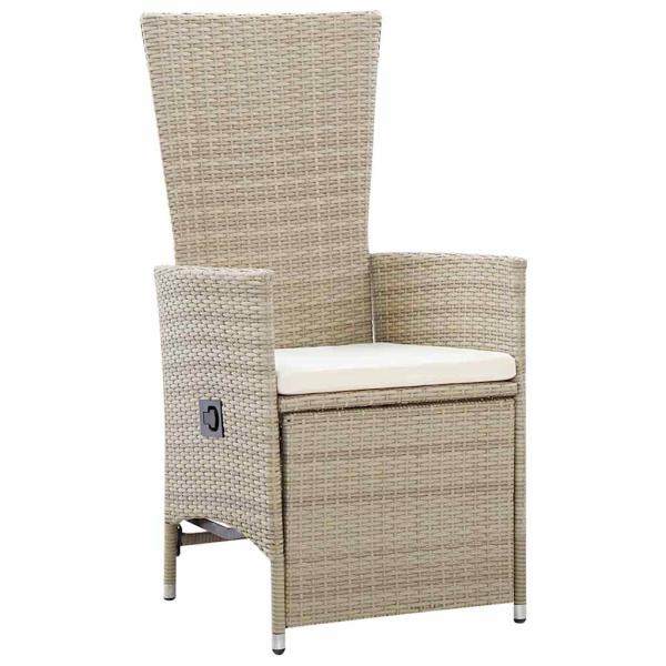 9-teiliges Garten-esstisch-Set mit Kissen Beige Poly-Rattan