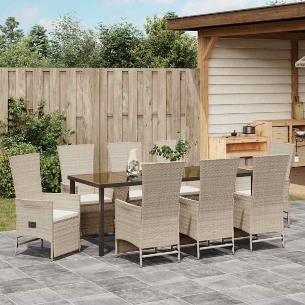 Garten Essgruppe 9 stk. Beige Poly-Rattan