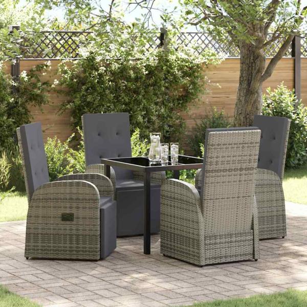 ARDEBO.de - 5-teiliges Garten-Esszimmer-Set mit Kissen Grau Poly Rattan