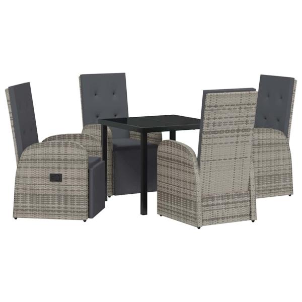 5-teiliges Garten-Esszimmer-Set mit Kissen Grau Poly Rattan
