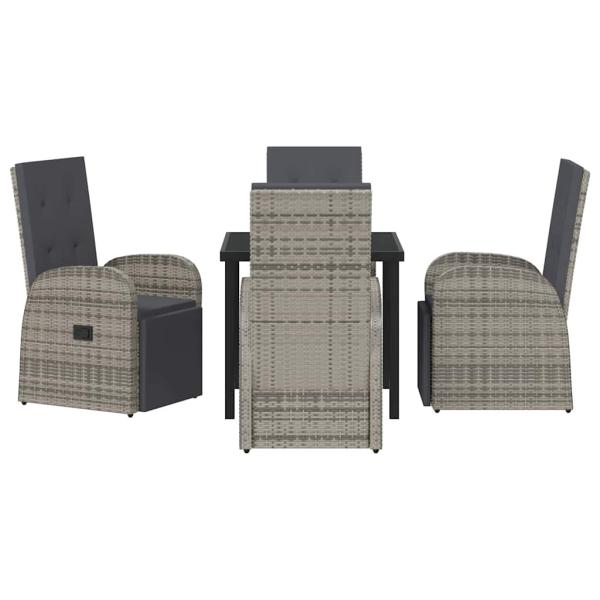 5-teiliges Garten-Esszimmer-Set mit Kissen Grau Poly Rattan
