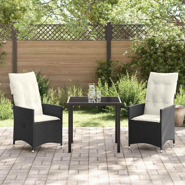 3-teiliges Garten-Esszimmer set mit Kissen Schwarz Poly-Rattan