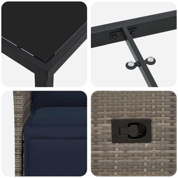 Tisch- und Stuhlset mit Kissen 3 pcs Grau PE-Rattan