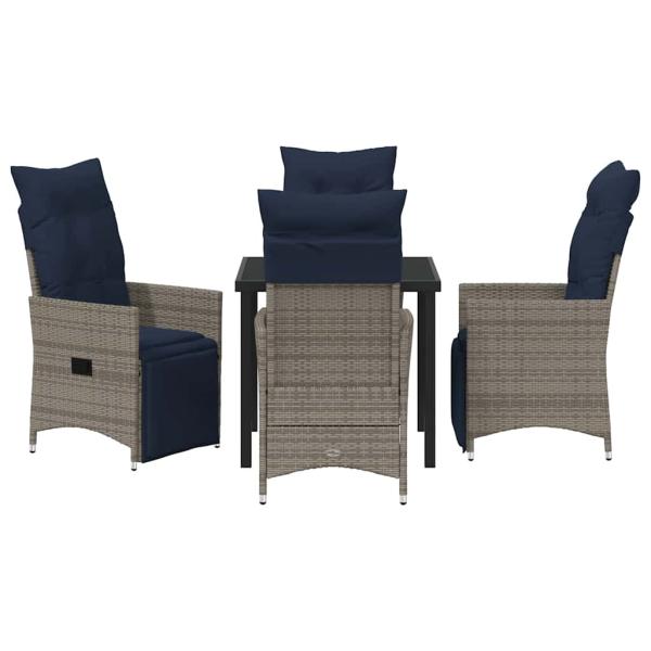 5-teilige Garten Essgruppe mit Kissen Grau Poly Rattan, Gartentisch Schwarz 80x80x73 cm Sicherheitsglas
