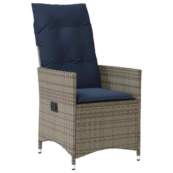 5-tlg. Garten Essset mit Kissen in Grau Poly Rattan, Gartentisch Schwarz 140x80x73 cm mit Sicherheitsglas