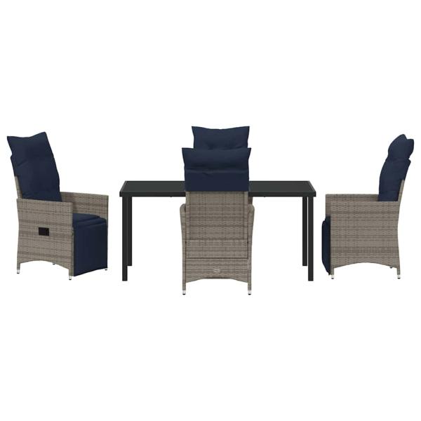 5-teilige Garten Esszimmer Set mit Kissen Graues Poly Rattan, Gartentisch Schwarz 160x80x73 cm Temperglas