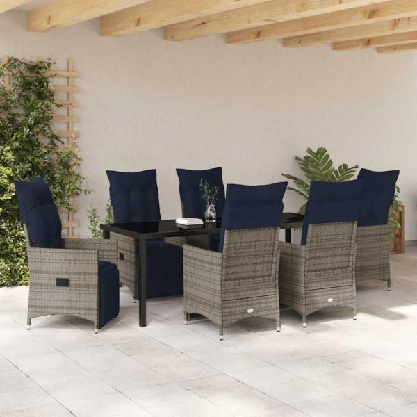 Tisch- und Stuhlset mit Kissen 7 pcs Grau PE-Rattan