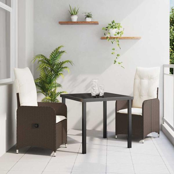 ARDEBO.de - 3-teiliges Garten-Esszimmer-Set mit Kissen Braun Poly Rattan