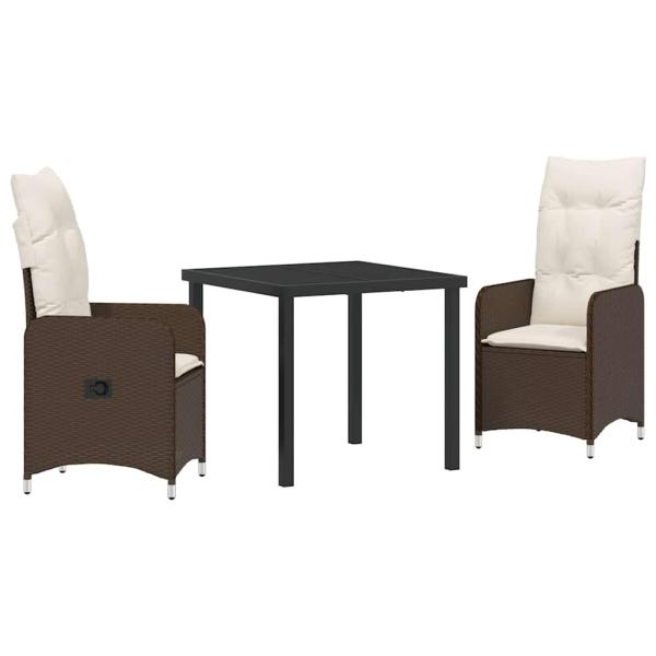 3-teiliges Garten-Esszimmer-Set mit Kissen Braun Poly Rattan