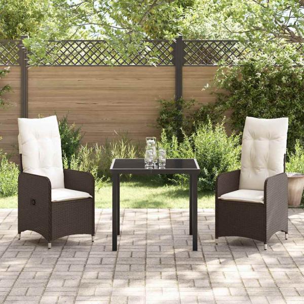 3-teiliges Garten-Esszimmer-Set mit Kissen Braun Poly Rattan