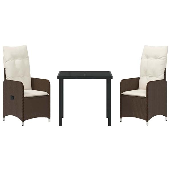 3-teiliges Garten-Esszimmer-Set mit Kissen Braun Poly Rattan