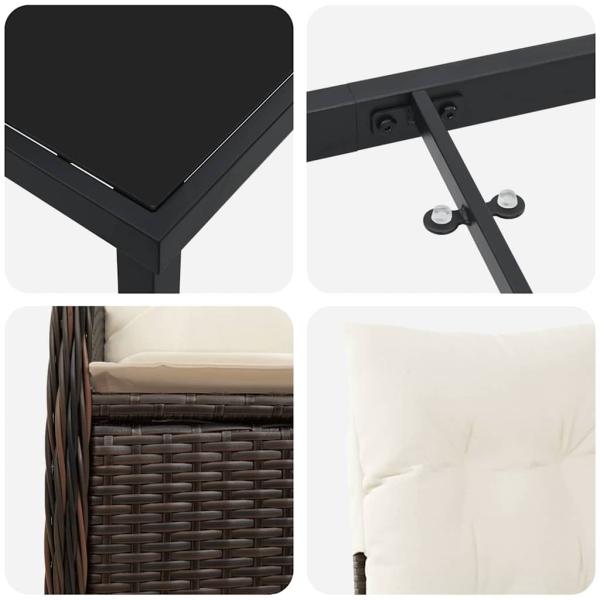 3-teiliges Garten-Esszimmer-Set mit Kissen Braun Poly Rattan
