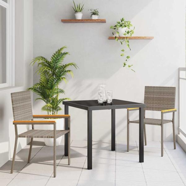ARDEBO.de - 3-teilige Garten Essgruppe Grau Poly Rattan