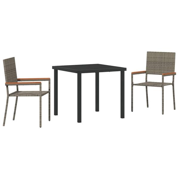 3-teilige Garten Essgruppe Grau Poly Rattan