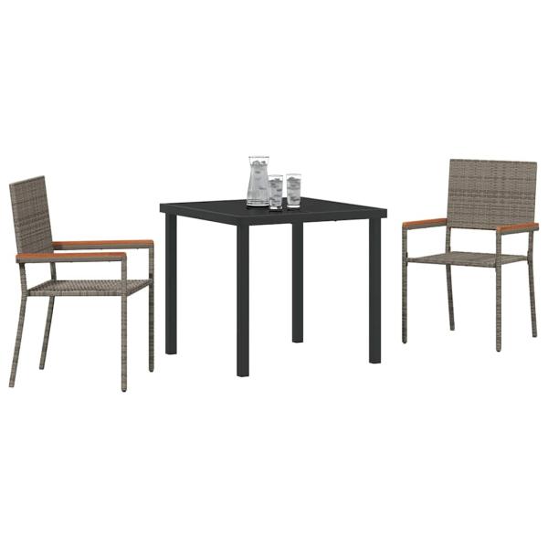 3-teilige Garten Essgruppe Grau Poly Rattan