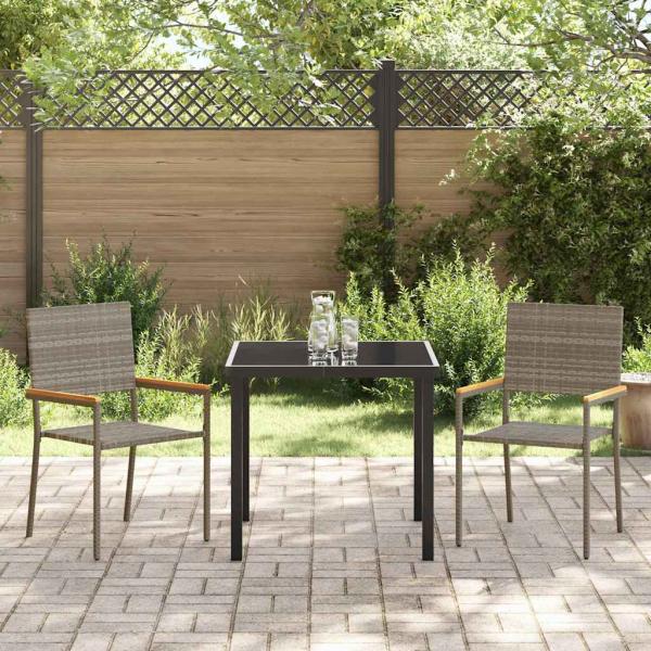 3-teilige Garten Essgruppe Grau Poly Rattan