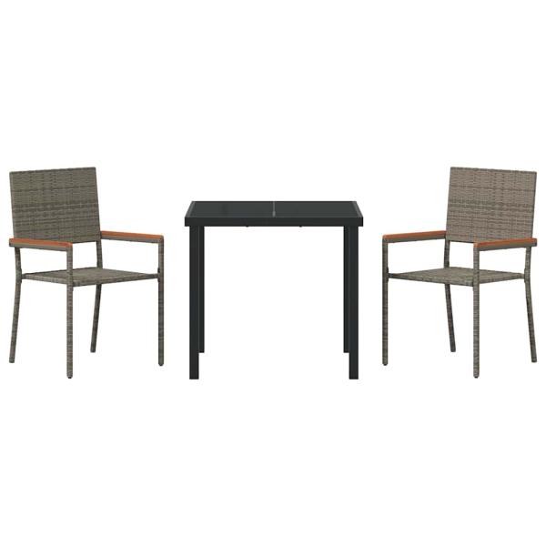 3-teilige Garten Essgruppe Grau Poly Rattan