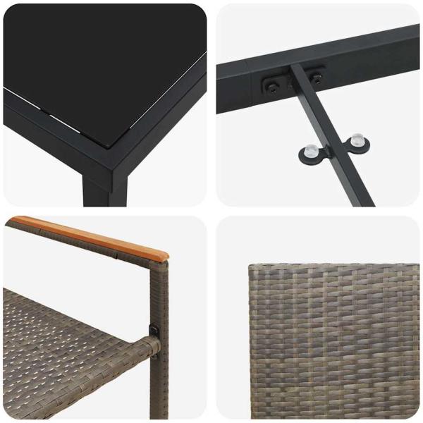 3-teilige Garten Essgruppe Grau Poly Rattan