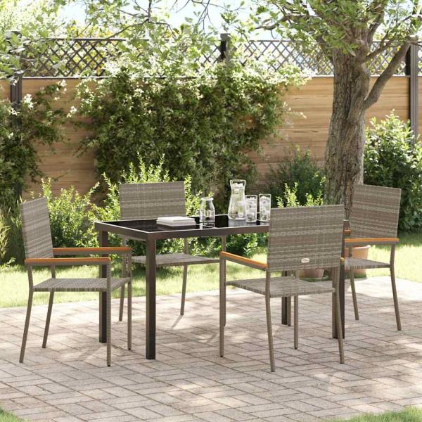 ARDEBO.de - 5-teiliges Garten-Essset Grau Poly-Rattan