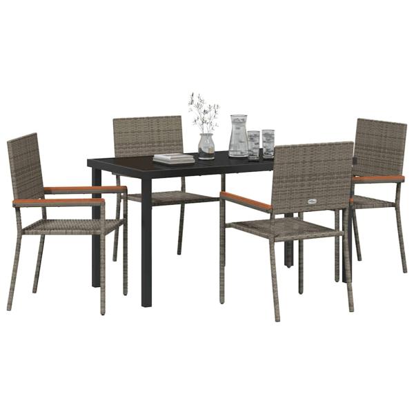5-teiliges Garten-Essset Grau Poly-Rattan