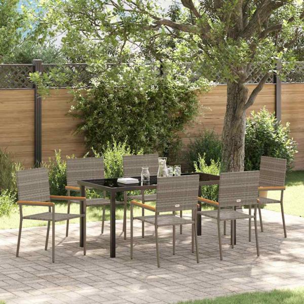 ARDEBO.de - 7-teiliges Garten Essset Grau Poly Rattan