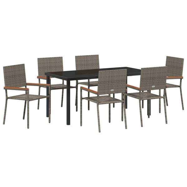 7-teiliges Garten Essset Grau Poly Rattan